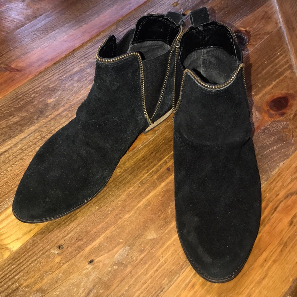 Distressed black suede booties